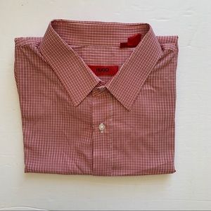 Hugo Boss Men's Red Checkered Dress Shirt